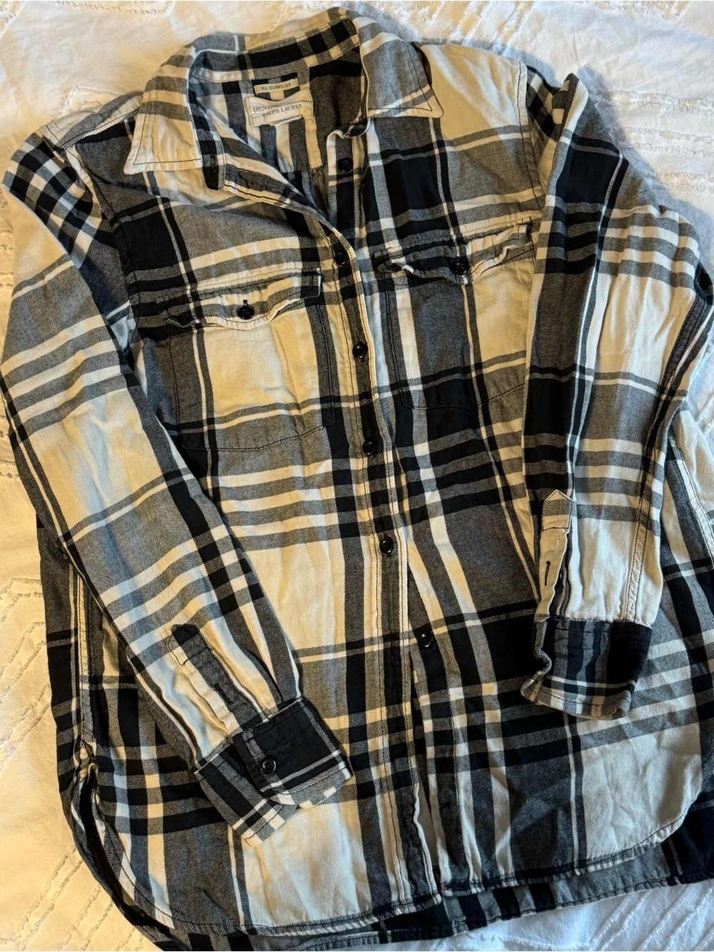 Ralph Lauren Black and Cream Plaid Shirt